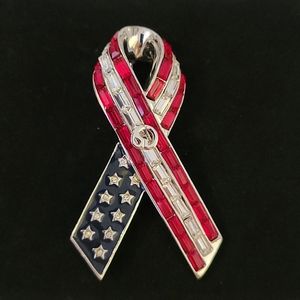 St. John Signed Patriotic Red White and Blue Ribbon Pin